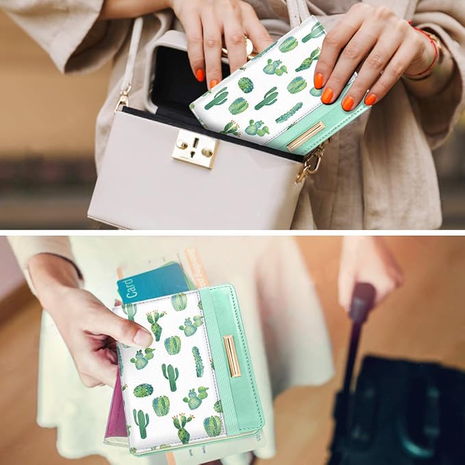 Coco Rossi Passport Holder for Travel Women Slim RFID Passport Cover Wallet | Travel Essentials, Passport Book Holders, Passport Wallet Cover Case, PU Leather, Cute, Thin, Spliced Design, Cactus