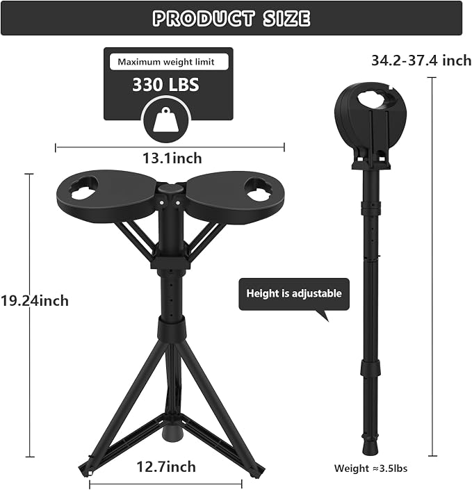 Folding Walking Stick with Seat, 3-in-1 Triple-Leg Cane Stool, 330lbs Capacity, Lightweight 3.5lbs Aluminum Alloy for Hiking, Travel & Elderly Support Includes Storage Bag