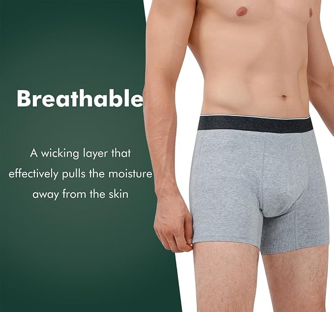 AIRCUTE Washable Absorbency Incontinence Underwear for Men, 6" Inseam Urinary Protective Boxer Briefs for Bladder Leaks 60ML (Medium, Gray)