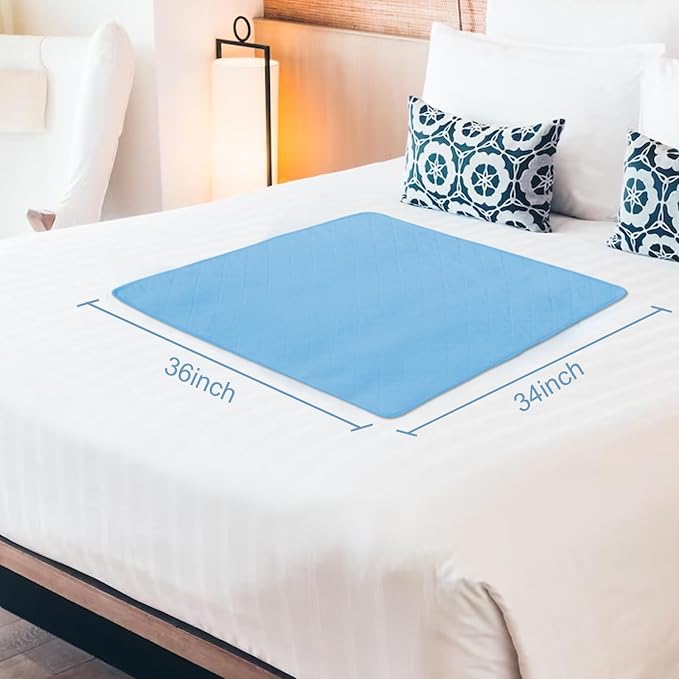 Bed Pads Washable Waterproof for Incontinence 34'' x 36'' 4 Pack | Reusable Underpads for Adults, Washable Pee Pads, Great for Dogs, Cats, Bunny, Seniors Bed Pad, Hospital Bed Sheets, Blue