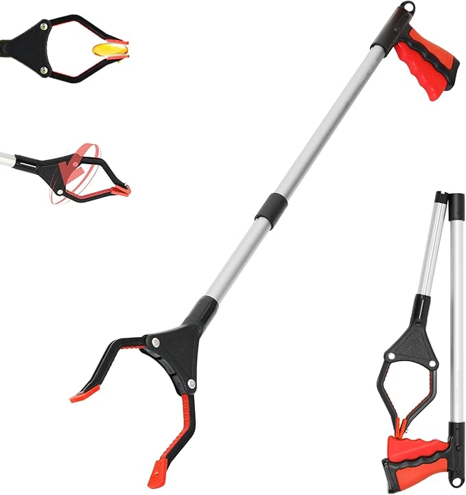 32 inch Foldable GrabRunner Reacher Grabber with Strong Magnetic Tip for Seniors, Disabled, After Surgery Recovery(Red)