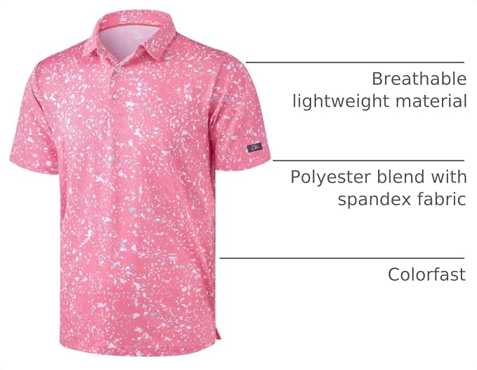 Obla Mens Golf Polo Shirts Short Sleeve Dry Fit Performance Moisture Wicking Casual Print Collared Golf Shirts for Men
