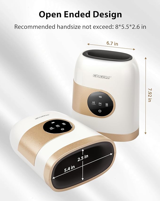 CINCOM Upgraded Hand Massager with Heat and Compression for Arthritis and Carpal Tunnel - Cordless & Rechargeable, Gifts for Women (Pearl White & Gold)