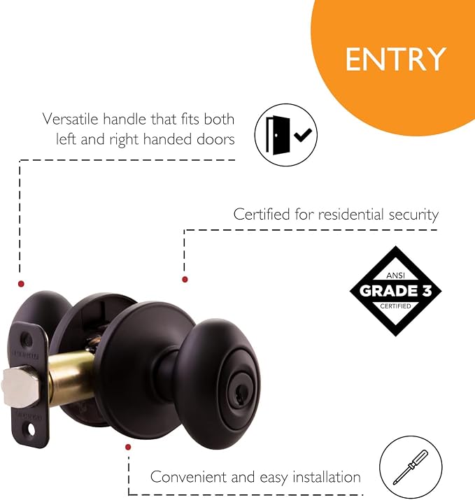 Design House 779199 Egg Keyed Entry Door Knob Matte Black | Surface, Traditional, Brass, Hardware, 779199