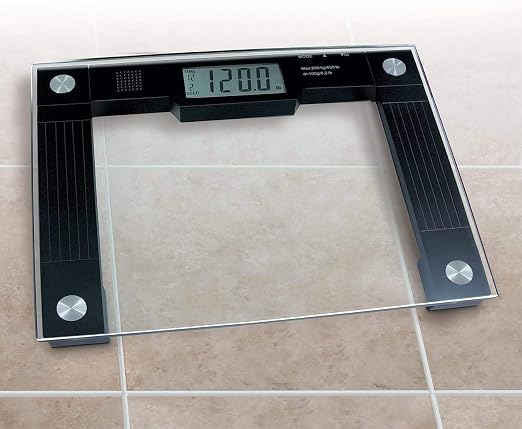 Ideaworks JB5824 Extra Wide Talking Scale-Visual & Voice Display Scale- 550 Pounds Max-Tamper Glass-Extra Wide Width-Large LCD Display-Tap On & Off Auto Function | Floor Scale,Black / Glass