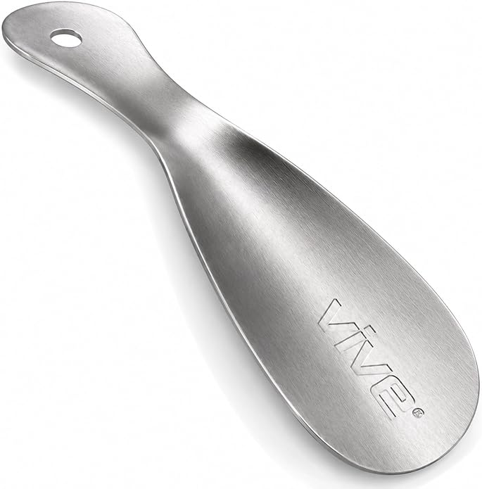 Vive Metal Shoe Horn For Seniors, Men, Women - Stainless Steel ShoeHorn | With Wide Handle - Metal Spoon Lazy Shoe Helper for Boots, Dress Shoes, Casual Sneakers - Portable, Extended Reach Helper