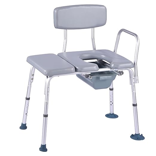 VEVOR Bedside Commode Chair, 500 lbs Load Capacity, 4-in-1 Portable Toilet and Raised Toilet Seat with Detachable 5L Bucket, Padded Seat and Backrest, Adjustable Height Adult Potty Chair for Seniors