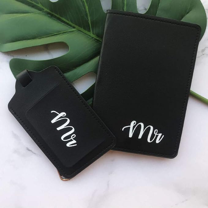 Mr and mrs Honeymoon Passport Wallets Travel Holder Set,Travel passport covers and luggage tags gift set for Wedding Bridal Shower Gift