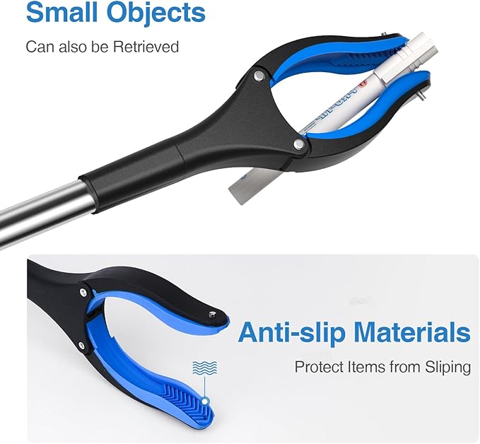 2-Pack Grabber Reacher Tool, 32 Inch Extra Long Steel Foldable Pick Up Stick with Strong Grip Magnetic, 90° Rotating Anti-Slip Jaw, Trash Claw Grabber Tool, Hand Grabber for Reaching, Arm Extension