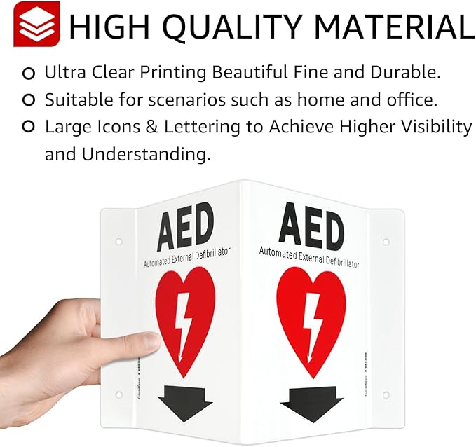 GicnKeuz AED Sign for Wall, 8" x 6" AED Signs with Symbol, Two-Sided Acrylic V-Signs for Business or Office or Home or Wall Décor, Including Screws, Easy to Install (2 Pack)