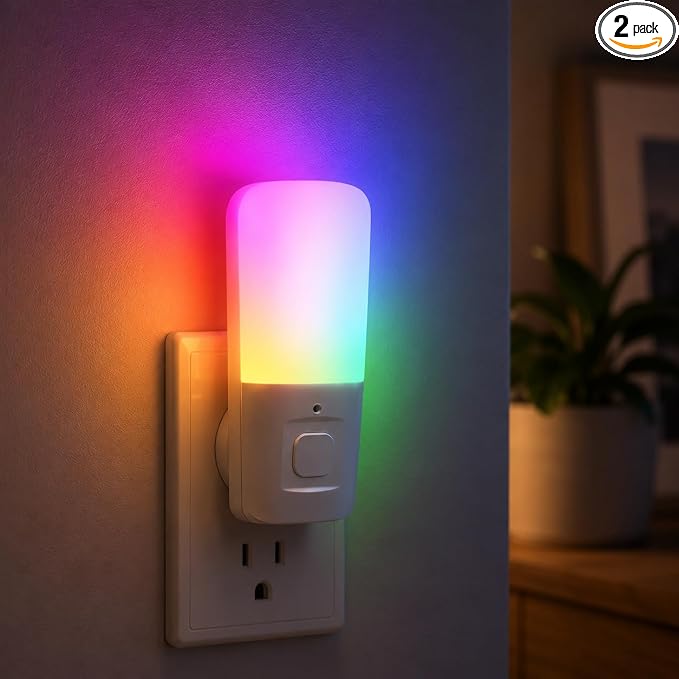 L LOHAS LED Night Light Kids, Plug in LED Night Lights for Kid, 9-Color Changing, Bright Nightlight with Dusk to Dawn Sensor, Plug-in Night Light for Hallway Stairway Bedroom Christmas Gift, 2 Pack