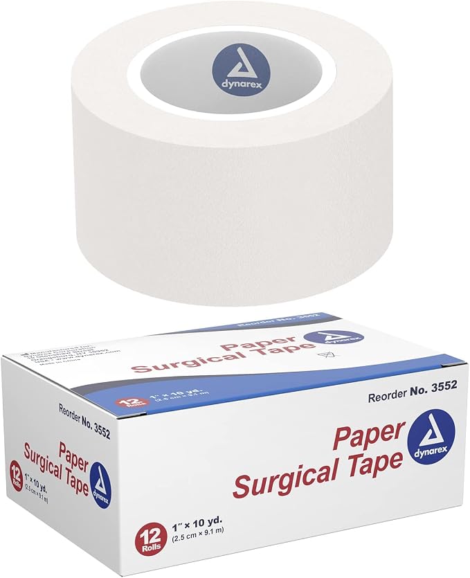 Dynarex Paper Surgical Tape, 1 in x 10 yds, 12 Rolls/Box, 12 Boxes