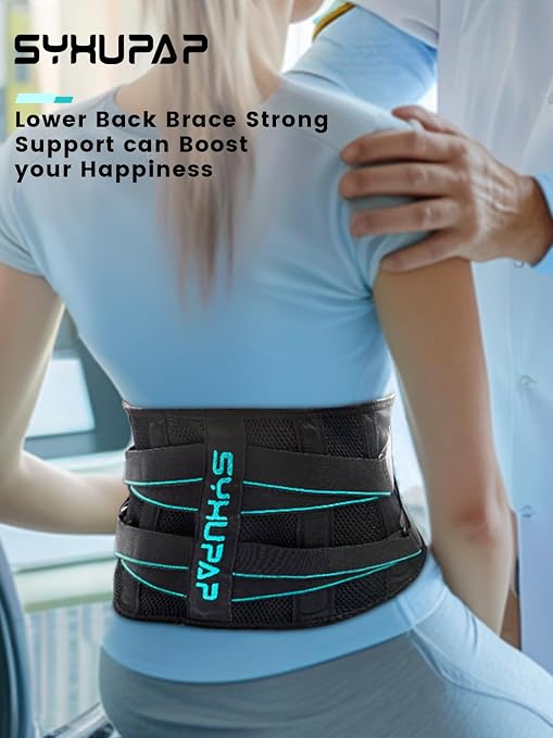 SYXUPAP Back Braces for Lower Back Pain Relief with 6 Stays, Breathable Back Support Belt for Men/Women for work, Anti-skid lumbar support belt with 16-hole Mesh for sciatica, Blue