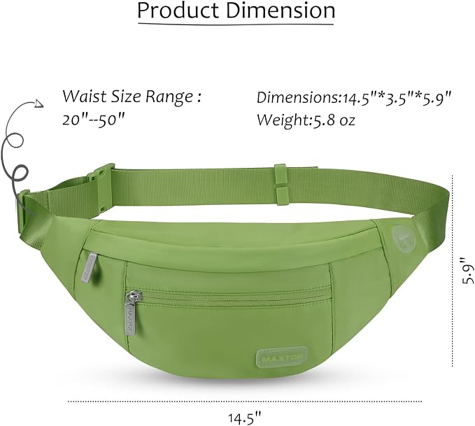 Large Crossbody Fanny Pack Belt Bag with 4-Zipper Pockets,Khaki Green | Adjustable Strap,Key Chain,Waist Pouch Belt Bag for Gym Workout Running Travelling Hiking Dog Walking