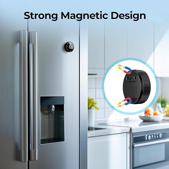 Magnetic Kitchen Timer for Cooking with Loud Alarm - Large LED Display Rotating Countdown Pomodoro Timer, Preset 5/15/25 Mins Easy for Seniors and Kids，for Baking Grilling Studying