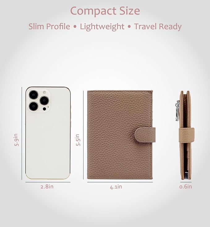 Leather RFID Blocking Passport Holder for Travel Women | Slim Travel Wallet for Men with Gift Box, Card Slots, Boarding Pass Organizer, Zipper Coin Pocket & Cash Holder (Dove Gray)