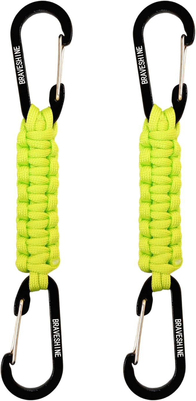 BRAVESHINE Paracord Keychain Carabiner Clip | D Ring Hanger Lanyard Hook | 7.3inch Long | for Stroller, Water Bottle, Key, Backpacks, Men, Women, Luggage, Car Seat Headrest, Fence, Bag Charms