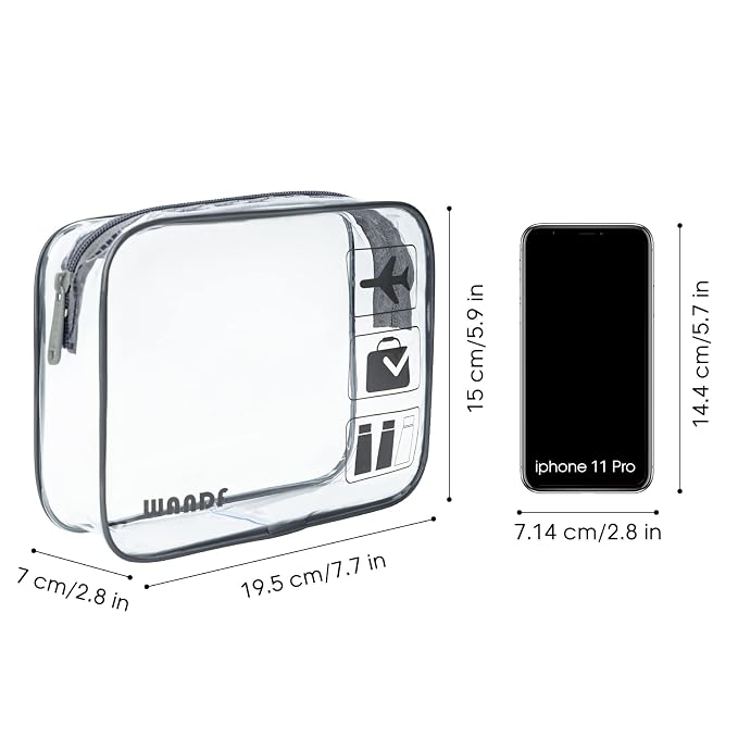 WANDF TSA Approved Toiletry Bag, 3 Pack Clear Makeup Bag | Quart Size, Airport Carry-On, TSA Liquids Travel Bag, Clear PVC, Women Men Travel Essentials