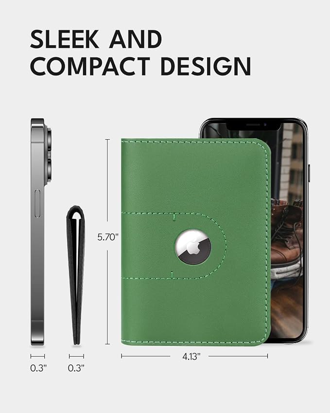ALLIVE Passport Holder for Travel, Genuine Leather Passport Holder with AirTag Slot for Women and Men, Passport Cover Wallet Travel Must Haves Airport Essentials,Travel Gifts, Green