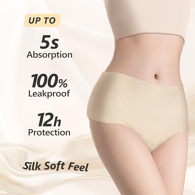 MOLLIS Disposable Period Underwear, Postpartum Panties, L/XL, Beige, 16Ct | Heavy Flow Period Underwear, Superior Absorbency, Leak Proof Design, Maternity Knickers, Soft Comfort Fit, Unscented