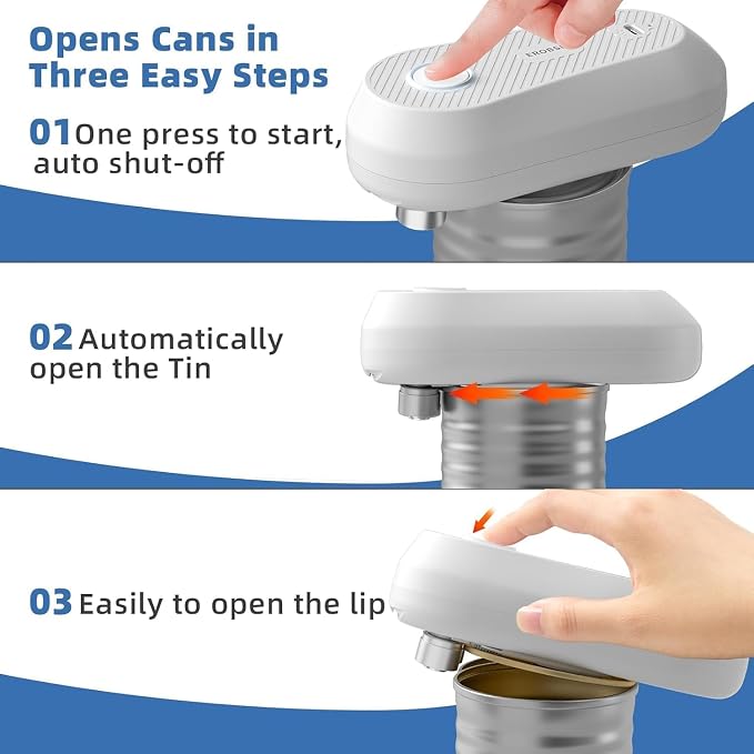 Auto Electric Can Opener, Rechargeable Can Openers for Seniors & Arthritis, One-Touch Automatic Can Opener, Hands-Free, Smooth Edge, Compact, Cordless, Food-Safe Kitchen Gadgets,White | One-Touch Rechargeable Battery Automatic Can Opener, Hands-Free, S...