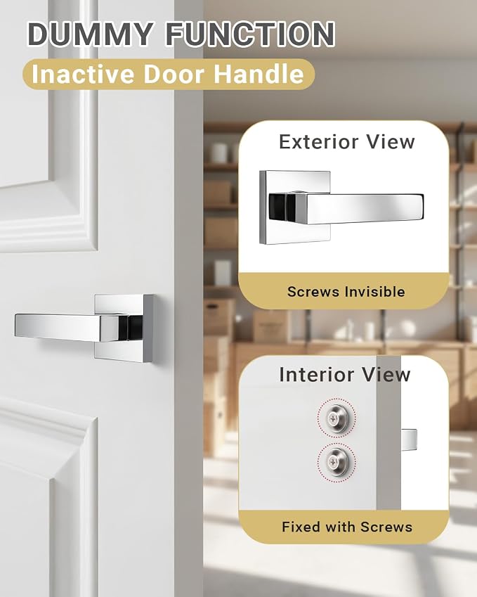 KNOBWELL 6 Pack Polished Chrome Dummy Door Knob Closet Door Handle Inside Fake Doorknob, Interior No Turning Leverset(One Side Use)