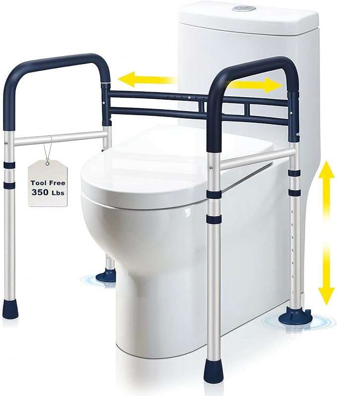 Toilet Safety Rails (350 LB) – Adjustable, Foldable Toilet Handle Frame for Elderly & Disabled Adults, Supports All Toilet Types (Lake Blue)