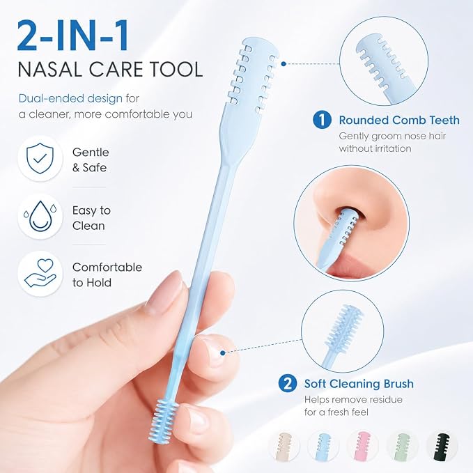5PCS 2-in-1 Nose Hair Trimmer for Men & Women, Portable Double-Sided Manual Nasal Hair Cutter with 360° Rotating Stainless Steel Blades, Safe Nose Hair Remover for Home & Travel
