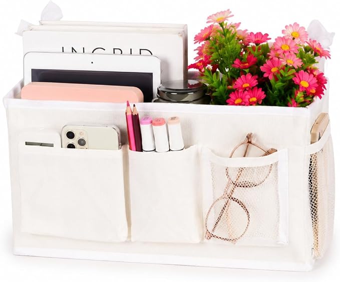 Lilithye Bedside Caddy, Bedside Storage Bag Hanging Organizer for Bunk Bed | Bed Caddy with Fixed Straps and Water Bottle Holder for Home, College Dorm, Bunk Bed, Hospital Bed and Crib Bed Rails