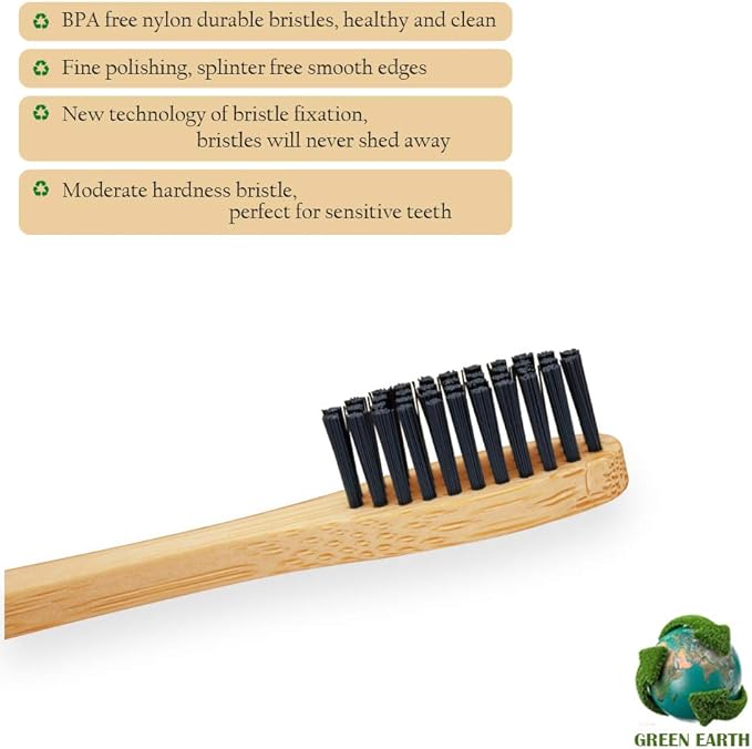 Virgin Forest Bamboo Toothbrush, Biodegradable Toothbrush, Eco Friendly Natural Wooden Toothbrushes, Vegan Organic Bamboo Charcoal Tooth Brush for Sensitive Gums Medium Bristle Set of 8 Color