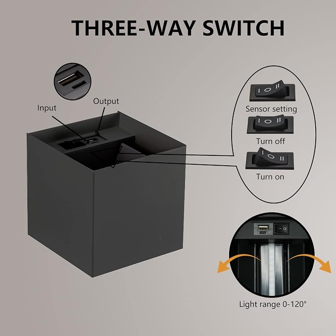 Battery Operated Wall Sconce Set of 2, 12W Motion Sensor Light Indoor, 6000mAh Wall Lights Rechargeable, 3 Colors Adjustable, LED Wall Lamp for Living Room Bedroom Hallway Decor, Black