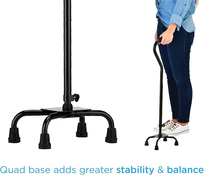 NOVA Medical Products Heavy Duty Quad Cane with Large Base, Black, 4.5 Pound (5710BK)
