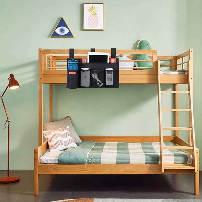 Zafit Hanging Bedside Caddy, Bedside Storage Organizer for Magazine, Phone, Remote control (5 Pockets-Black)