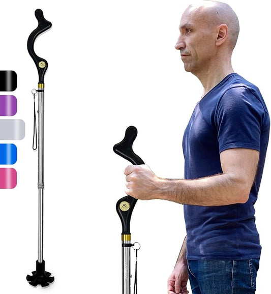 Walking Cane Foldable for Men & Women Seniors for Balance,Self Standing Folding,Height Adjustable Anti-Slip Lightweight Alloy Walking Stick for Travel Mobility Aid