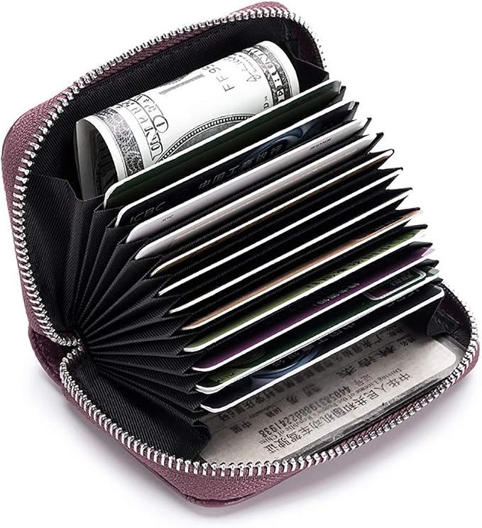RFID Credit Card Holder Genuine Leather Credit Card Wallet with Zipper | RFID
