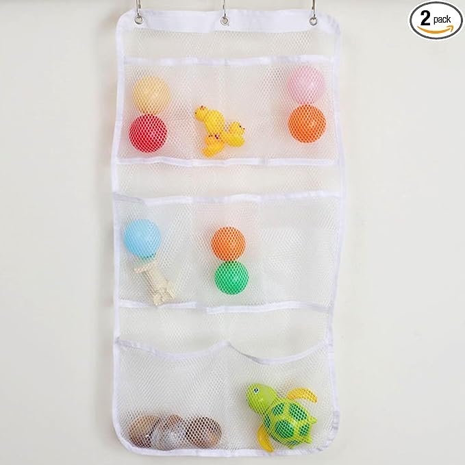 Bathroom Hanging Shower Organizer, 8 Pockets Mesh Shower Caddy with Easy Drying Mesh, Over The Door Bathroom Hanging Organizer for Soap, Shampoo and Cruise Essentials, White, 2 Pack