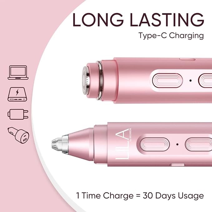 2-in-1 Eyebrow Trimmer & Nose Hair Trimmer for Women, Electric Facial Hair Remover with LED Light, Precision Face Razor for Eyebrow, Nose & Facial Hair, Portable Painless Grooming Tool