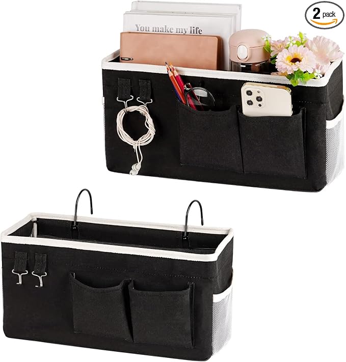 Bedside Caddy Bedside Storage Bag for Headboards/Bunk Bed | Hanging Bed Caddy with Hooks fits Bunk bed Hospital Beds Dorm Bed Rails, Essentials for Phones, Books, Remotes, Water Bottles