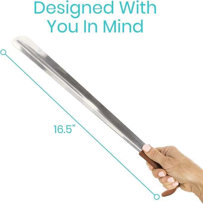 Vive Long Shoe Horn (2 Pack) - Metal Shoehorn for Men, Women, Kids, Travel, Boot - Large Extended Mobility Reach Stainless Steel Leather Handle - Dress Assist for Handicap, Elderly, Seniors (16.5 in) | Boot - Large Extended Mobility Reach Stainless Ste...