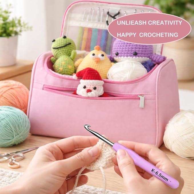 Yarniss Complete Crochet Kit for Beginner Adults, All in One Crochet Kit with 1120 Yards Yarn, 12 Ergonomic Crochet Hooks, Step by Step Video Tutorial, Pink
