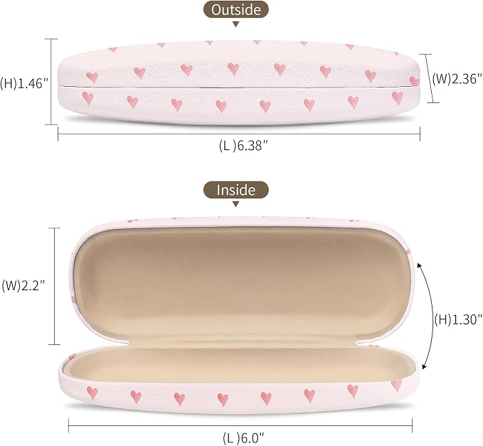 Glasses Case Hard Shell, Cute Sunglasses Case for Women Leather Protective Case for Eyeglass with Cleaning Cloth
