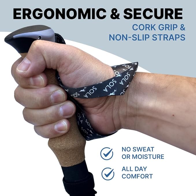 SOLA Trekking Poles Lightweight Collapsible Hiking Poles - 7075 Aluminum Alloy with Anti-Sweat Cork Grips Great for Nordic Walking, Hiking and Camping for Men Women Seniors - 2pcs per Set