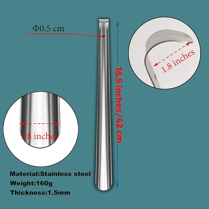 Shoe Horn Long Handle for Seniors,16.5" Long Metal Shoehorns for Men Women Kids,Travel Stainless Steel Shoe Horn Shoe Slip on Tool 1