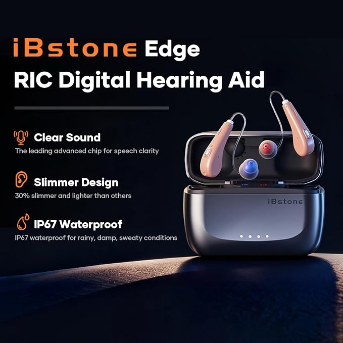 Rechargeable Hearing Aids for seniors: 30% Smaller for All-day Comfortable Wearing - IP67 Waterproof for Sports Outdoor - 1.5hrs Charging for 24 hrs Clear Sound & 125hrs Backup Power, OTC