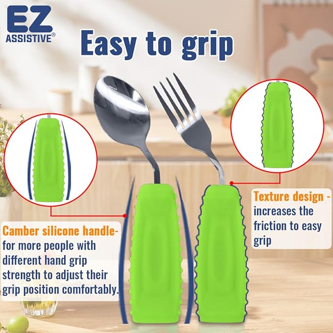 Adaptive Weighted Utensils Set – Spoon and Fork for Hand Tremors, Parkinson’s, Elderly, and Arthritis – Adaptive Eating Utensils for Weak Grip and Limited Mobility
