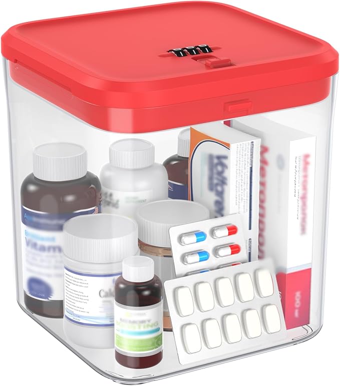ySky Lockable Storage Box with Combination Code - Secure Medicine Safe, Phone Jail & Snack Container for Refrigerator, Home, Office- Durable Multi-Purpose Lock Box(Red)