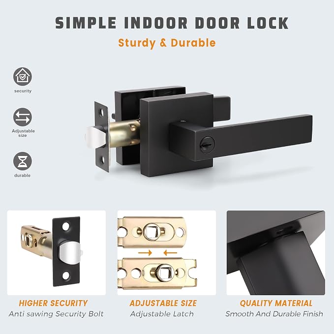 KNOBWELL 2 Pack Heavy Duty Black Door Handle(for Office/Front Door) Entrance Lever Handle, Keyed Entry(Different Keys) Door Leversets (Not Keyed Alike)