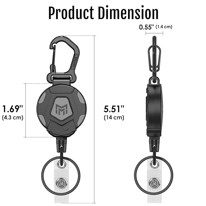MNGARISTA 2-Pack Retractable Keychain, Heavy Duty Carabiner Badge Holder, Tactical ID Badge Reel Key Chain with 31.5” Steel Retractable Cord, 8.0 oz