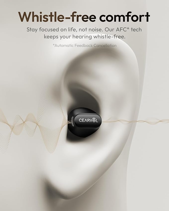 Cearvol-Wave Lite OTC Hearing Aids with Bluetooth App Control AI Noise Reduction AUX-in OVR Rechargeable for Mild to Moderate Severe Hearing Loss Adults Seniors, Midnight