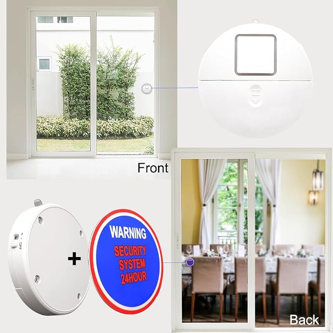 EVA LOGIK Modern Ultra-Thin Window Alarm with Loud 120dB Sound and Vibration Sensors Compatible with Virtually Any Window, Glass Break Alarm Perfect for Home, Office, Dorm Room- 8 Pack